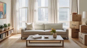 Interior de apartamento moderno, representando a experiência de aluguel nos Estados Unidos
